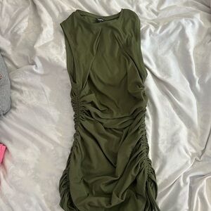 Bar III Olive Sleeveless Ruched Mini Dress